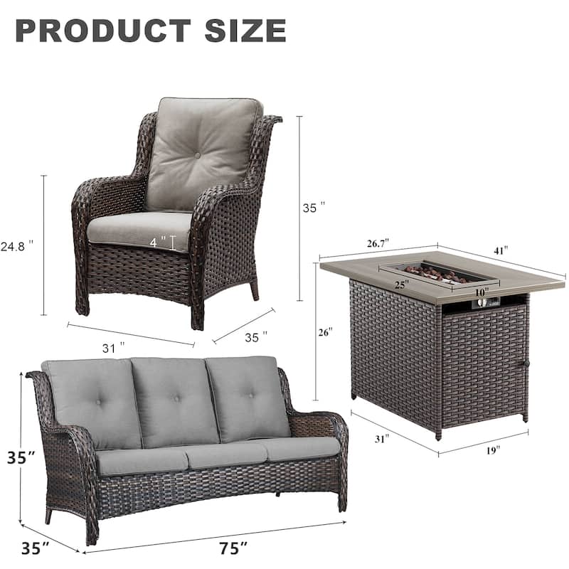 Outdoor Sofa Couch with 41" Fire Pit Table