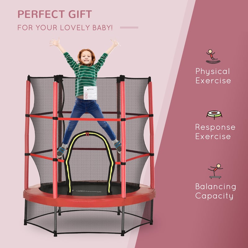 Outsunny 5' Diameter Kids Trampoline with Net for Indoors & Outdoors, Ages 3 to 6