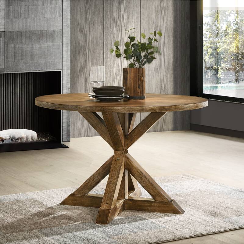 Rustic Farmhouse Dining Table and Chair Sets Mid-Century Modern Dining Table and Chair Sets with Cross-Buck Pedestal Base