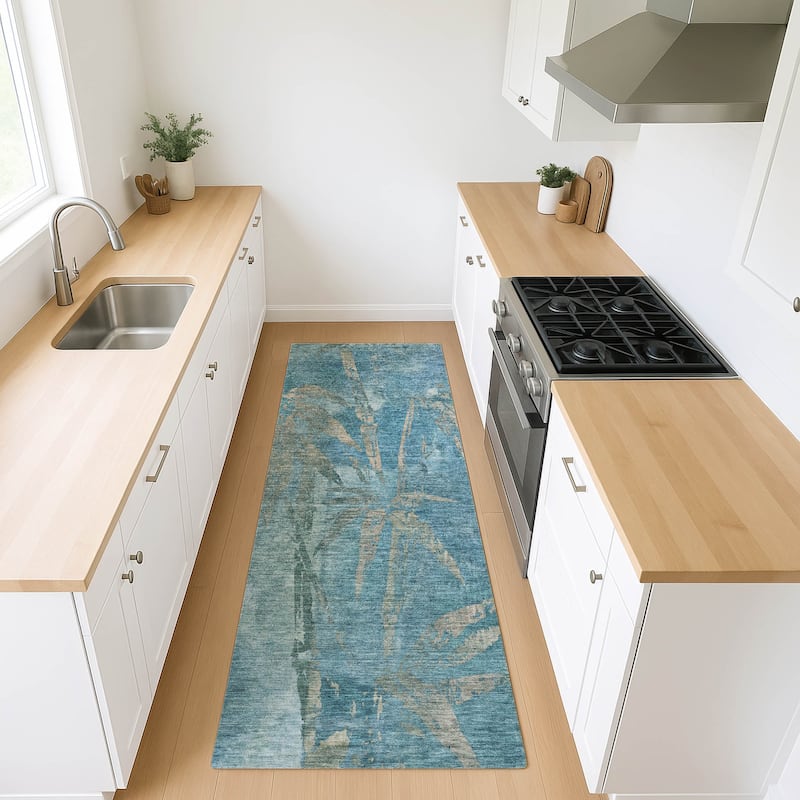 Machine Washable Indoor/ Outdoor Modern Floral Chantille Rug