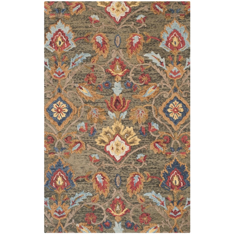 SAFAVIEH, Handmade Marietje Blossom French Country Wool Area Rug - 5' x 8' - Green/Multi
