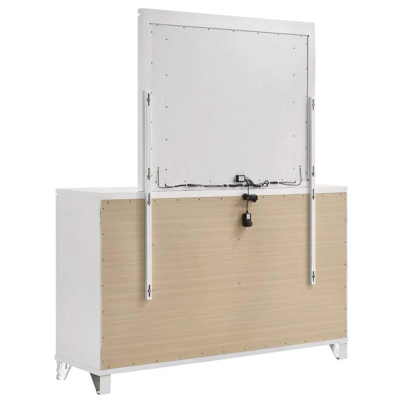 9-Drawer White Dresser and LED Mirror Set with Elegant Modern Finish, Smooth Glide Drawers, and Ample Storage