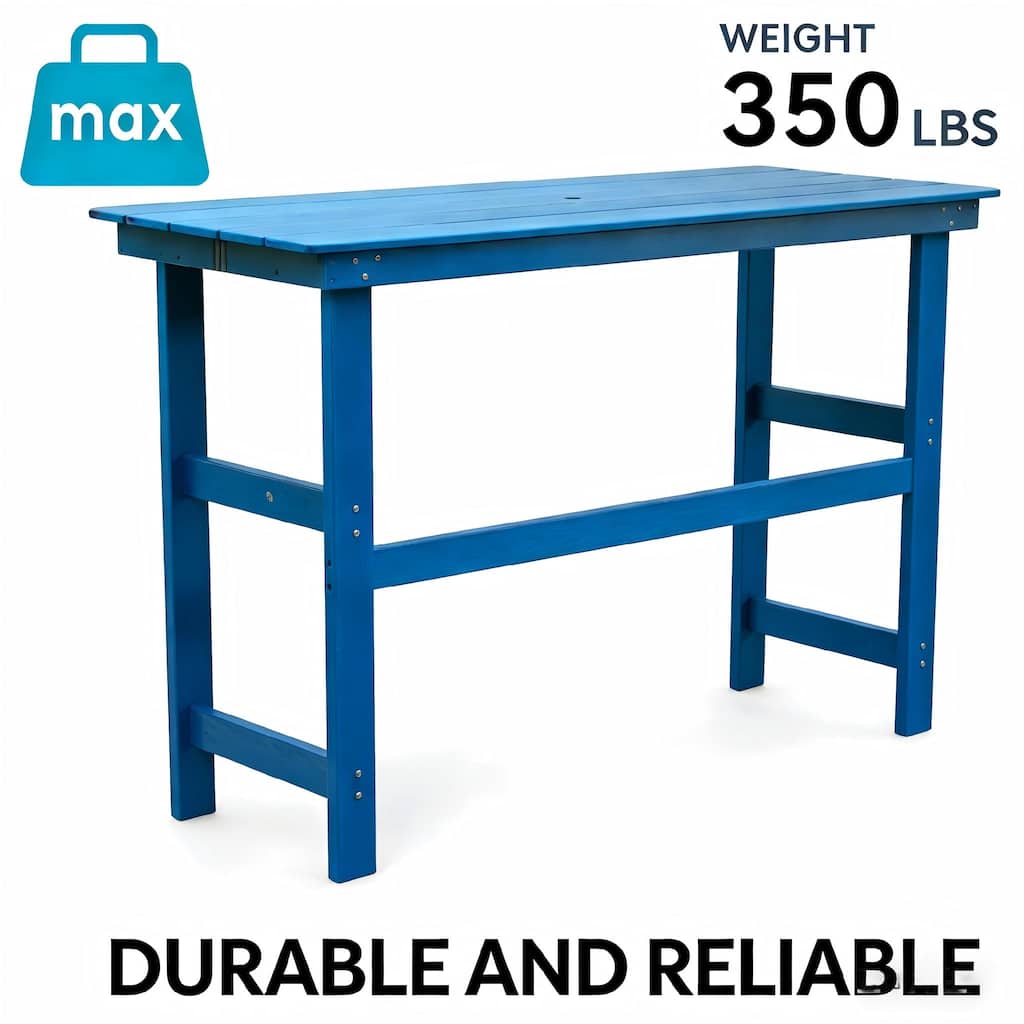 FurnitureR 3-Piece HDPE Outdoor Bar Table Set with 2 High-Back Chairs, Lake Blue