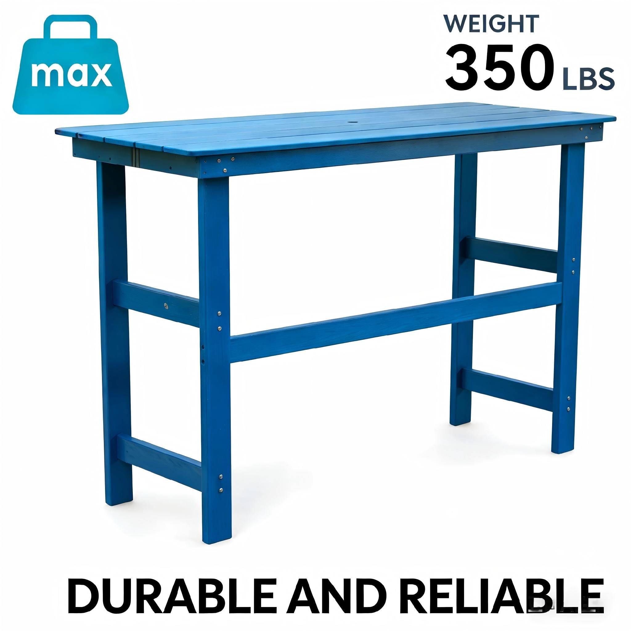 FurnitureR 3-Piece HDPE Outdoor Bar Table Set with 2 High-Back Chairs, Lake Blue