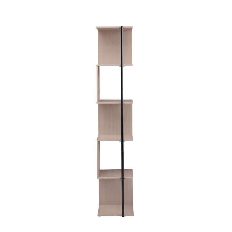 DH BASIC Modern 5 Tier Open Back Corner Bookcase, Display Bookshelf with Cylinder Metal Leg Post by Denhour