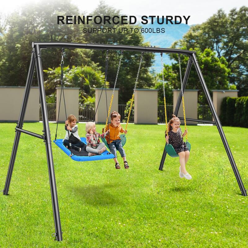 Hapfan 7.3ft Tall 600lb Heavy Duty Swing Set with 1 Platform Swing, 2 Belt Swings,A Frame Metal Swing Set