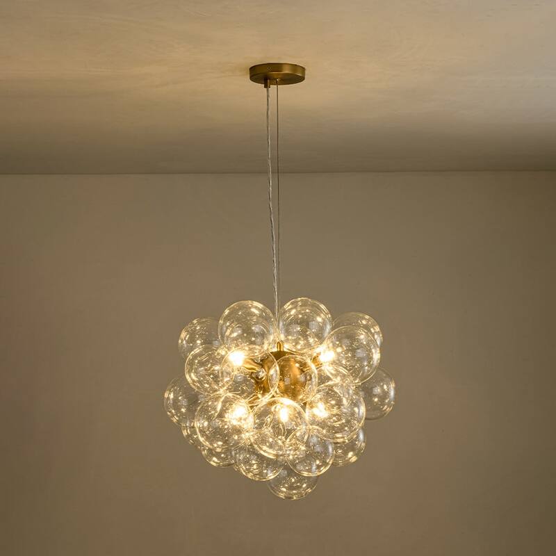 Glam 6-Light Dimmable Cluster Glass Globe Bubble Chandelier - Brass