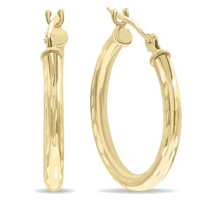 Marquee Jewels 10K Yellow Gold Shiny Diamond Cut Engraved Hoop Earrings (20mm)