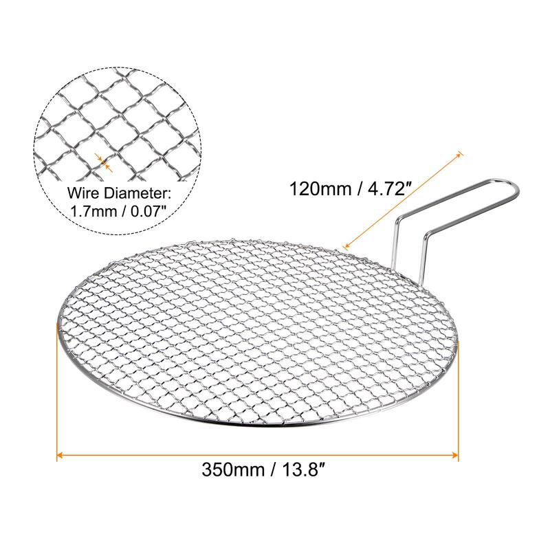 Stainless Steel Grill 13.8" Round Barbecue Mesh Outdoor Grill w Handle - 13.8-inch - Silver