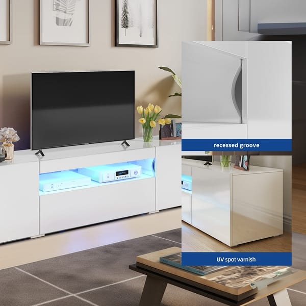 Moasis Modern 70" High Glossy Wood LED TV Stand Entertainment Center Media Console with Storage