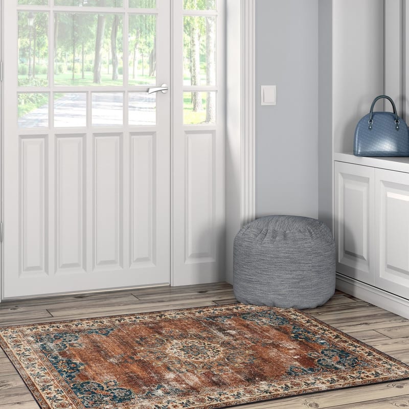 Foster Machine Washable Medallion Russet and Ivory Area Rug