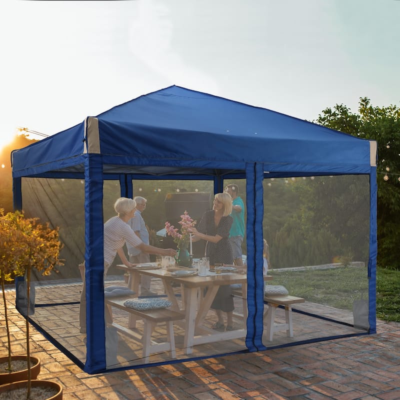 Aoodor 12'x12' Pop Up Canopy Tent with Removable Mesh Sidewalls, Portable Instant Shade Canopy with Roller Bag