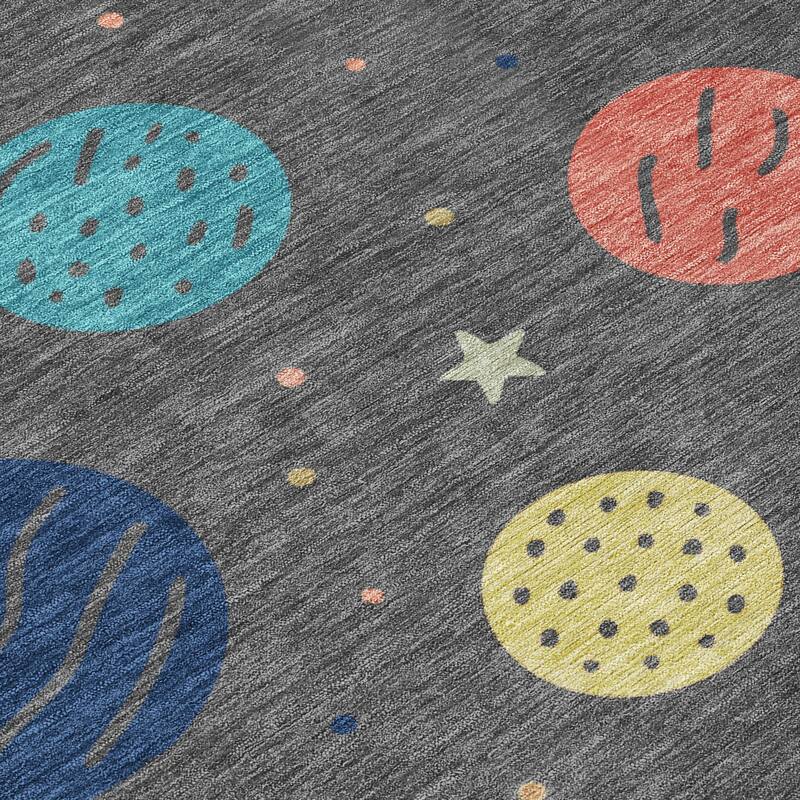 Machine Washable Indoor/ Outdoor Modern Planets Chantille Rug