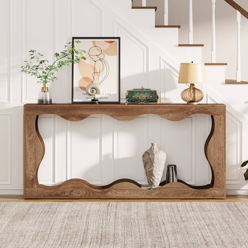 Farmhouse Console Table, 63-inch Scalloped Console Table for Living Room