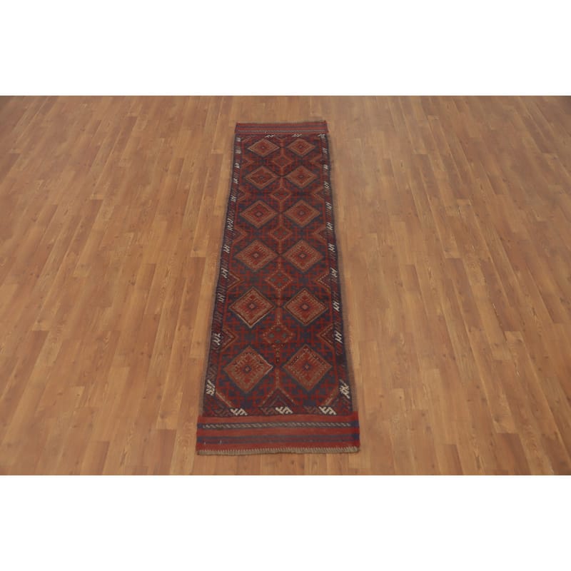 Hand Knotted Oriental 100% Wool Carpet Traditional Tribal Red Balouch Runner Rug - 8' 1'' X 2' 1''