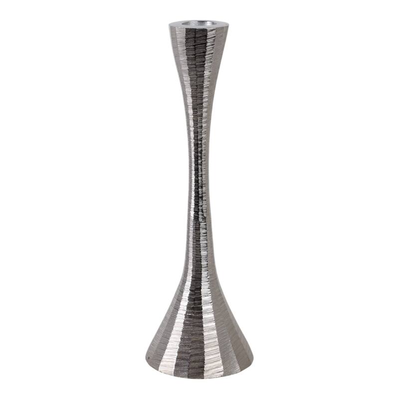 Glam Metal and Wood Taper Candle Holder Sculptural Silhouette MDF Base - 3" x 3" x 9.5" - Silver