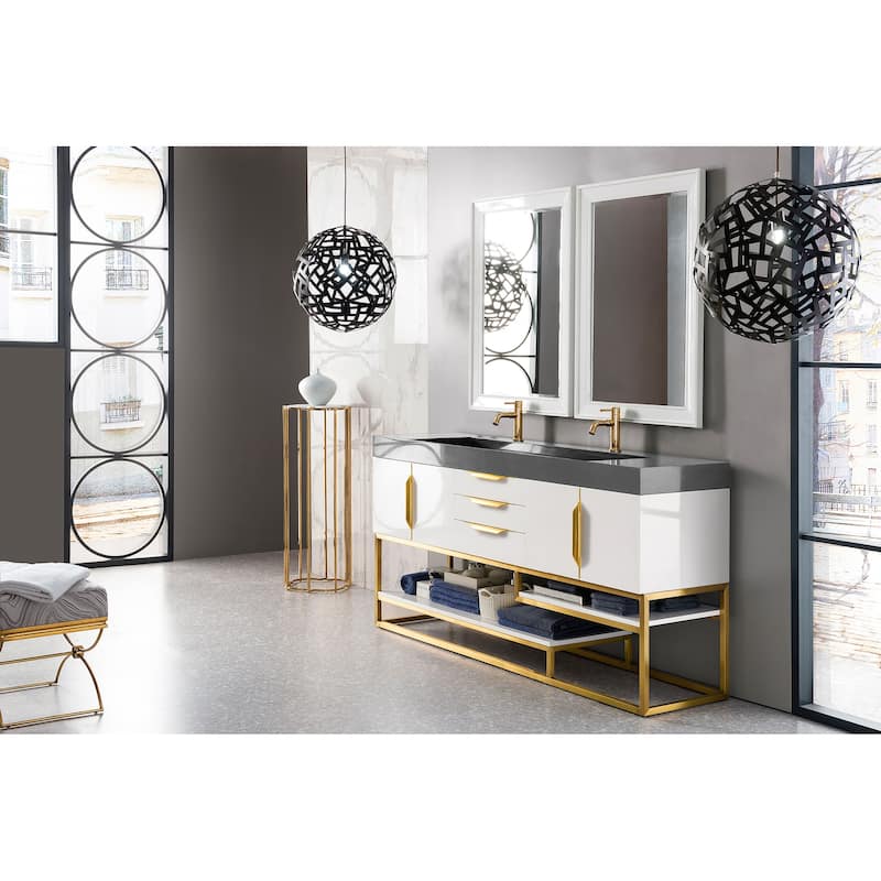 James Martin Vanities Columbia 72" Double Vanity, Glossy White with Radiant Gold Hardware
