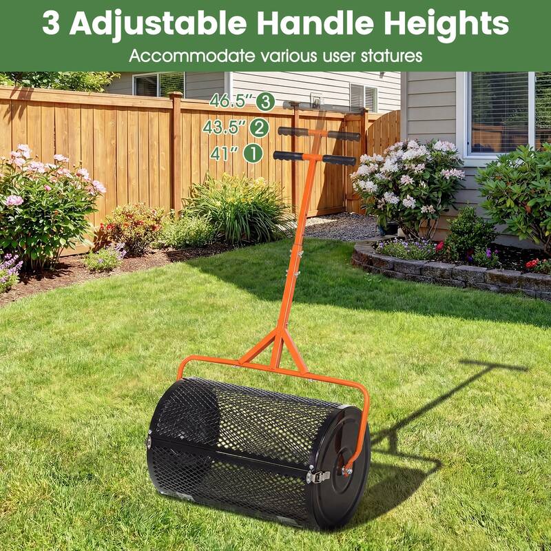 Gymax 24'' Compost Spreader w/ Height-Adjustable T-Shaped Handle for