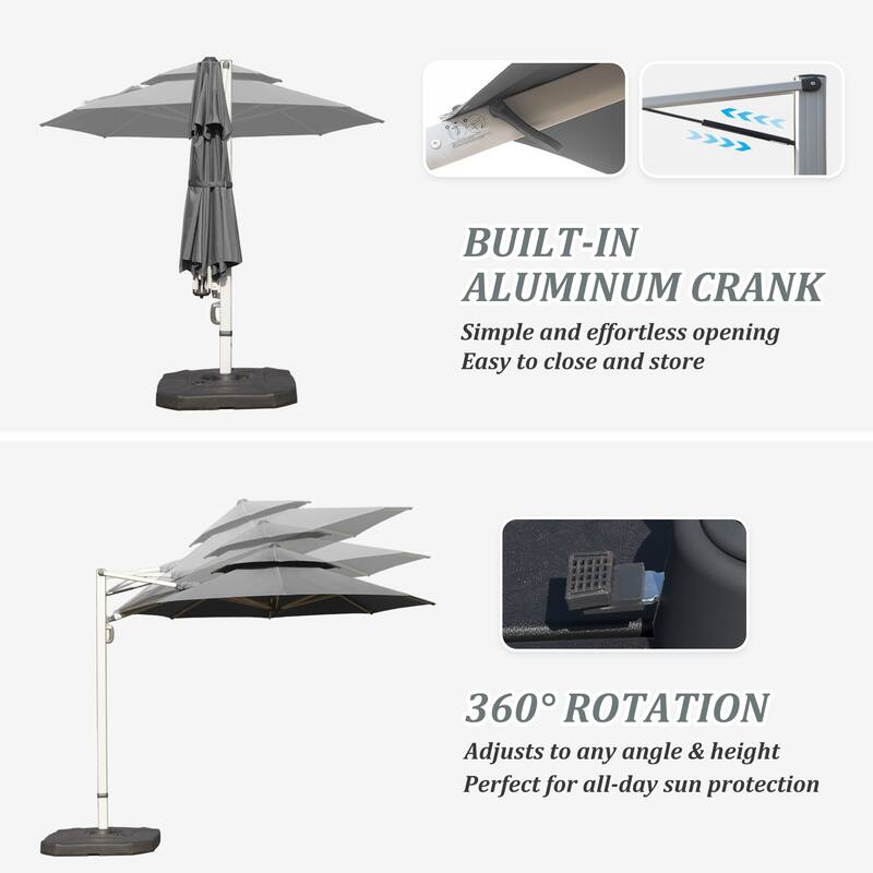 Round Cantilever Umbrella with Center Pole, Gray (Base Not Included)