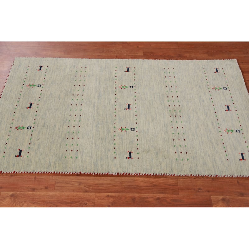 Hand Knotted Oriental 100% Wool Carpet Tribal Animal Pictorial Green Gabbeh Area Rug - 5' 0'' X 2' 10''