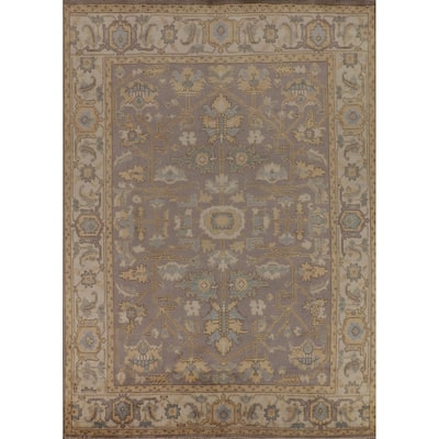 Gray Oushak Oriental Area Rug Hand-Knotted Wool Carpet - 7'6" x 10'6"