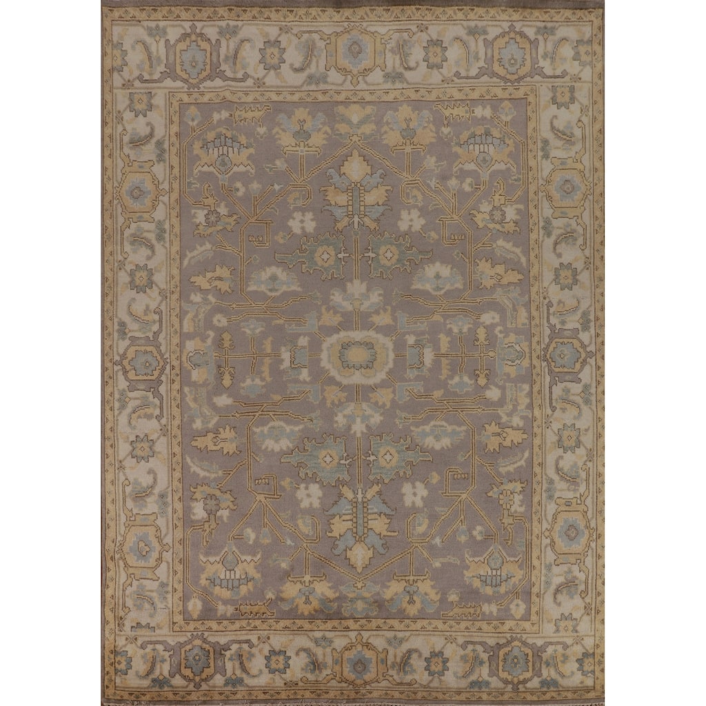 Gray Oushak Oriental Area Rug Hand-Knotted Wool Carpet - 7'6" x 10'6"