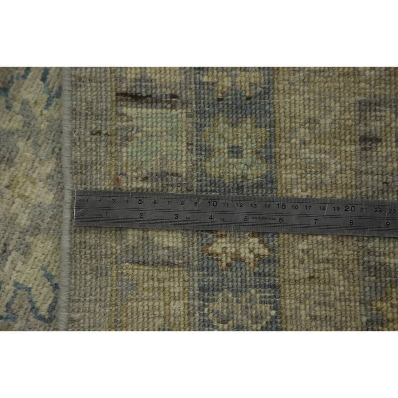 Handmade Gray Oushak Vegetable Dye Area Rug, Floral Geometric Carpet - 11' 8'' X 9' 0''