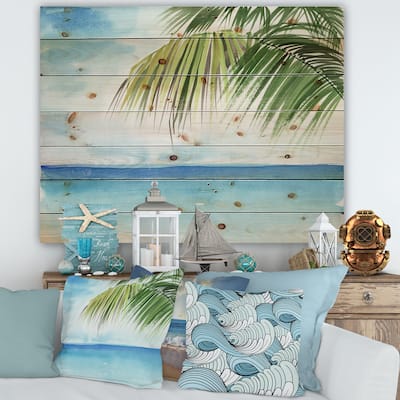 Designart 'Palm Beach Resort At Dawn III' Nautical & Coastal Print on Natural Pine Wood