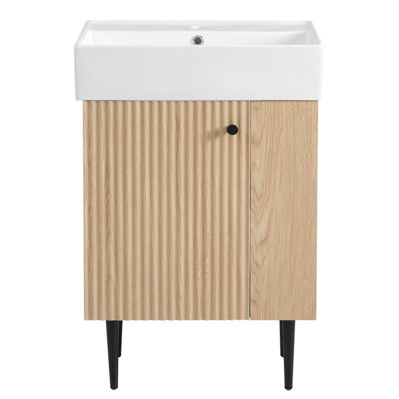 Compact Wave-Textured Bathroom Vanity with Side Open Storage