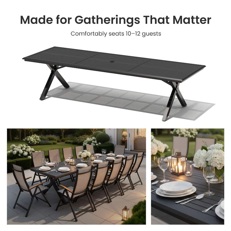 Outdoor All-weather Aluminum Patio Rectangular Dining Table for 10-14 Person
