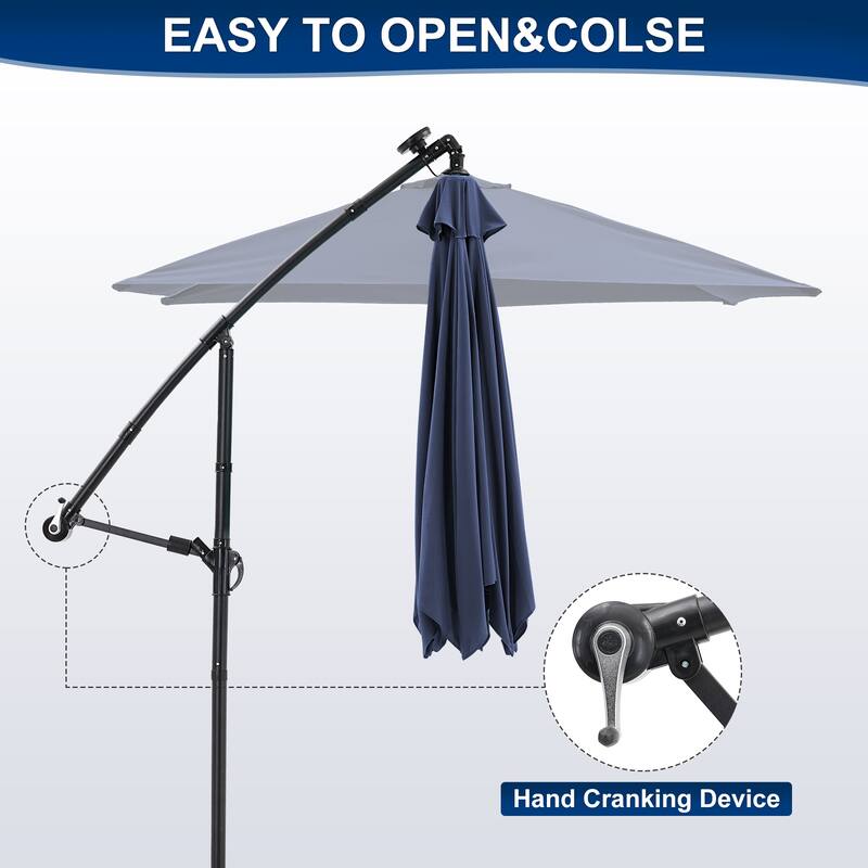 Ainfox 10 ft. Patio Offset Solar LED Umbrellas Cantilever Outside Umbrellas with Base