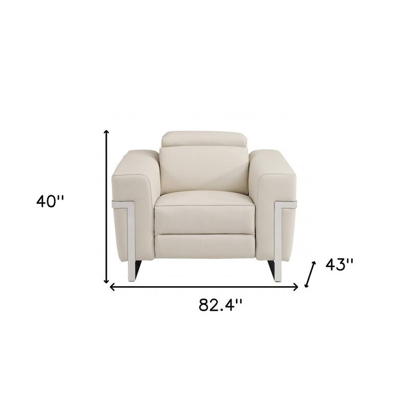 HomeRoots Three Piece Indoor Beige Italian Leather Six Person Seating Set
