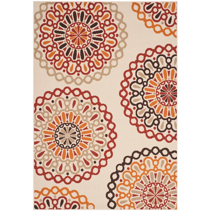 SAFAVIEH Veranda Felizitas Geometric Medallion Indoor/Outdoor Area Rug - Cream/Blue - 4' x 5'7"
