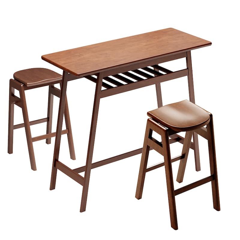 3 PCS Pub Dining Set Retro Bar Table and Stools