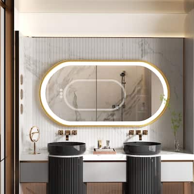 Oval LED Bathroom Mirror Light Wall Mounted with Metal Frame Anti-Fog