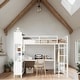 preview thumbnail 5 of 18, Full Size Metal Loft Bed with Wardrobe and L-shaped Desk and Shelves White