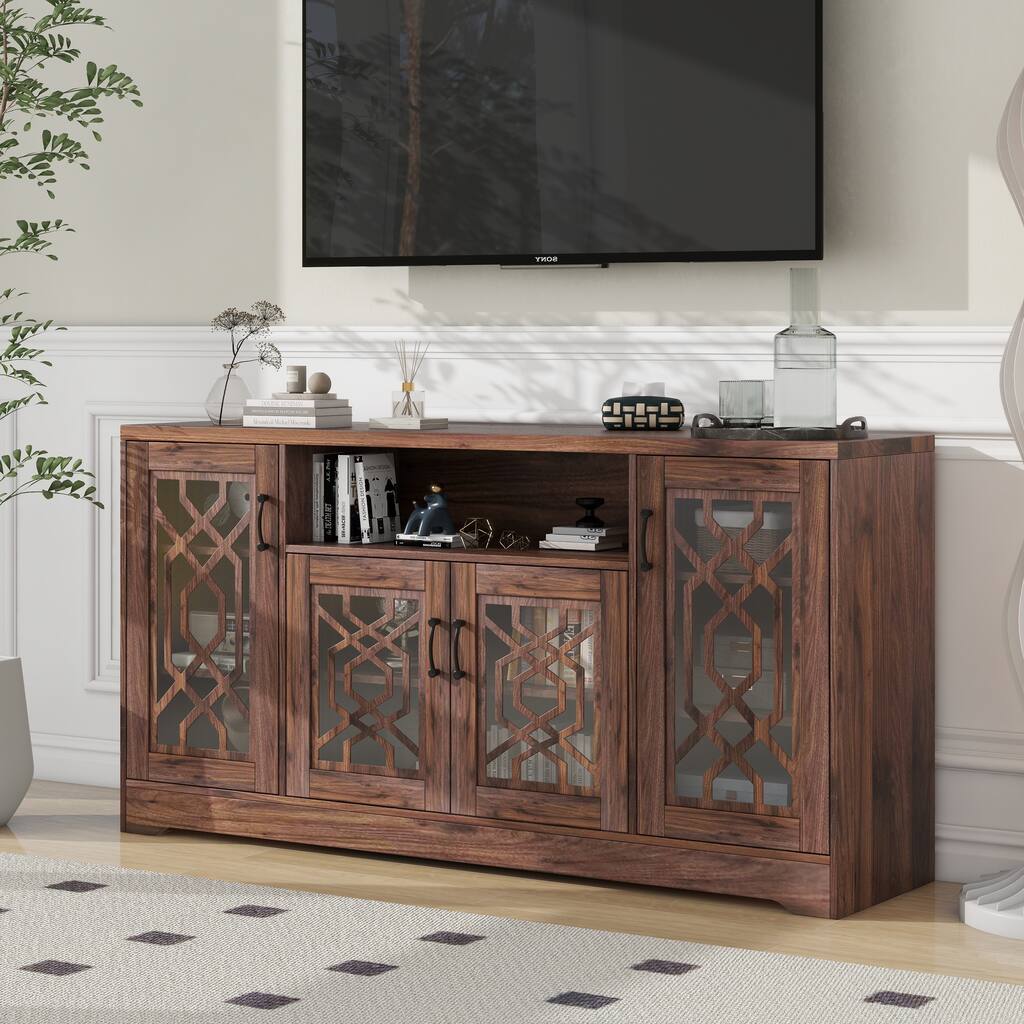 61.38" Rustic TV Stand with Glass Doors & Shelves