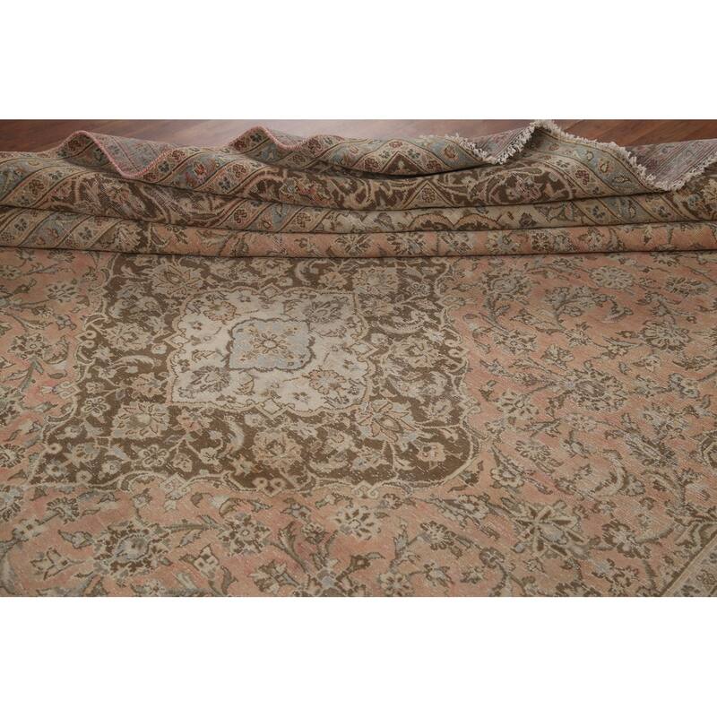 Hand Knotted Oriental 100% Wool Carpet Traditional Floral Pink Mashad Area Rug - 12' 6'' X 9' 10''