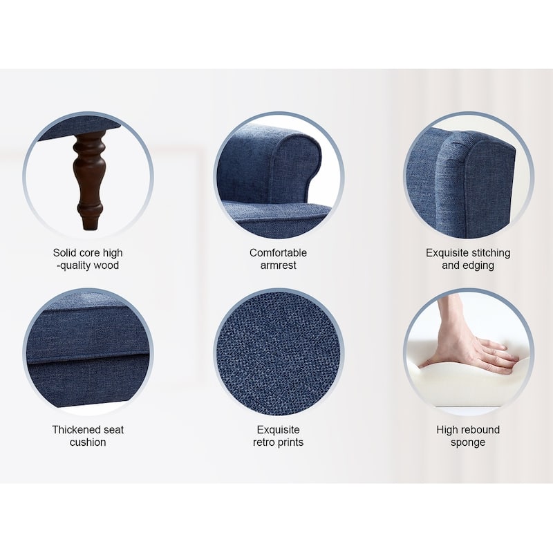 Accent Armchair with Turned Legs Set of 2 Blue/ Beige / Grey