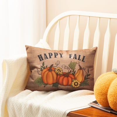 Glitzhome 18"L Faux Burlap Fall Thanksgiving Halloween Pumpkin Pillow