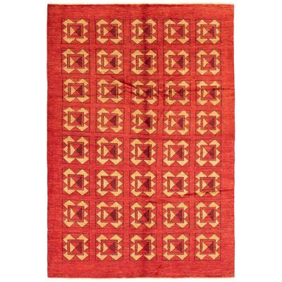 ECARPETGALLERY Hand-knotted Finest Peshawar Ziegler Red Wool Rug - 6'5 x 9'6