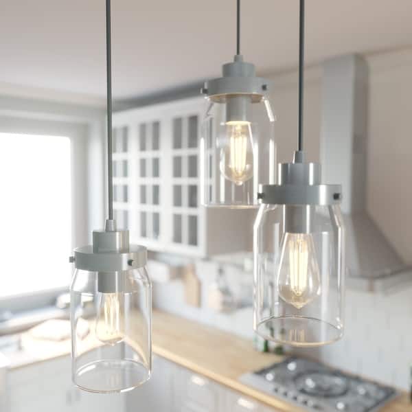 slide 2 of 18, Hunter Devon Park 3-Light Round Cluster Pendant - Kitchen Island, Dining Room, Entry - Farmhouse, Rustic Brushed Nickel