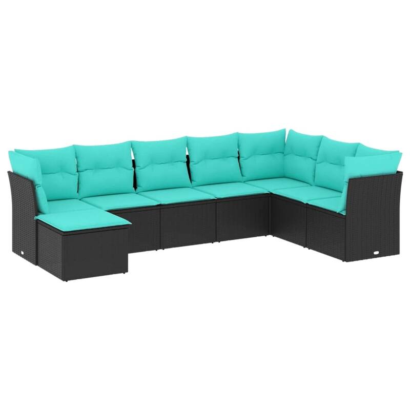 vidaXL 8 Piece Patio Sofa Set with Cushions Black Poly Rattan