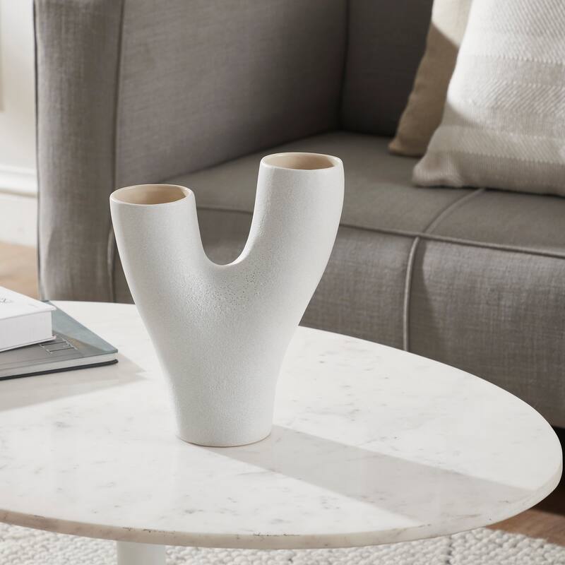 Renwil Jocasta Indoor Ceramic Stoneware Large Vase, Textured Matte Off-White