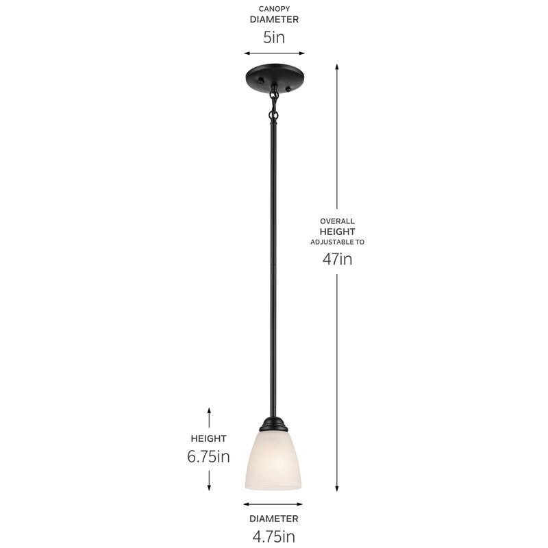 Kichler Lighting Jolie 1-Light Mini Pendant with Satin Etched Glass in Black