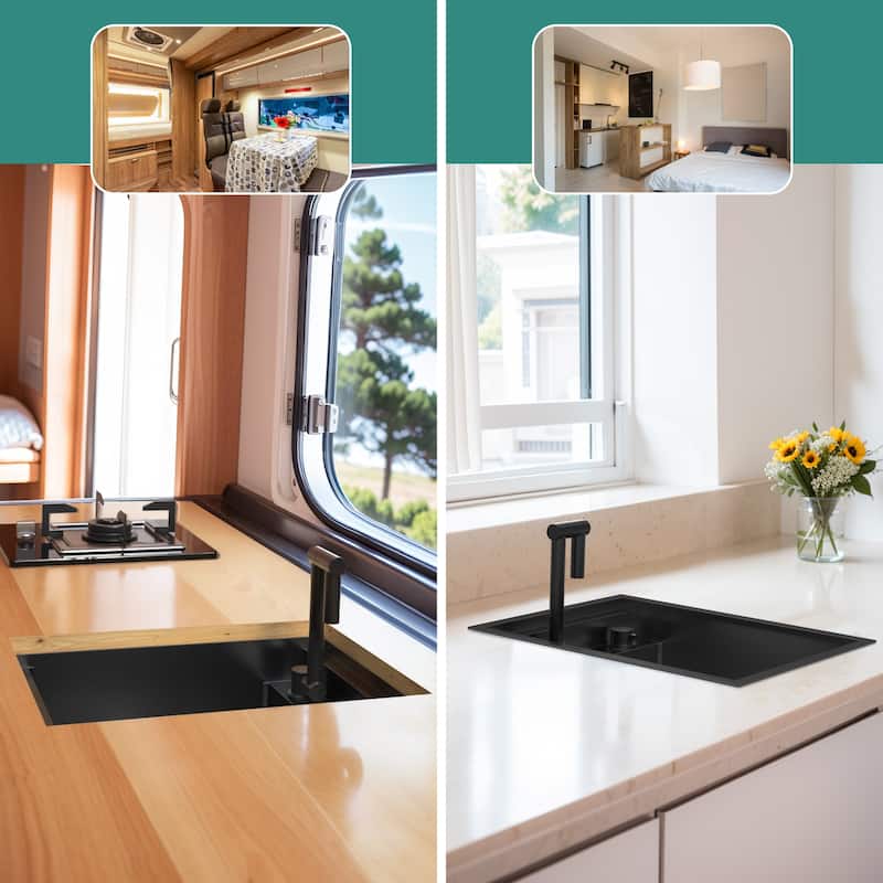 Black/SILVER/WHITE RV Sink with faucet and a foldable tap inside