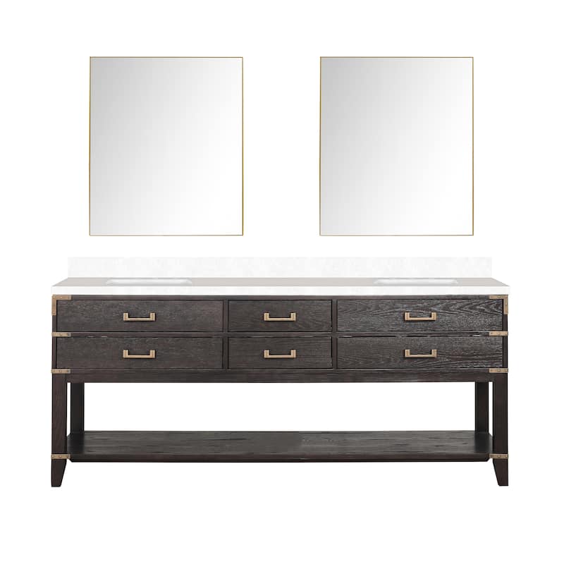 Norwalk 60 in W x 22 in D Black Oak Double Bath Vanity, Cultured Marble Top, and 28 in Mirrors