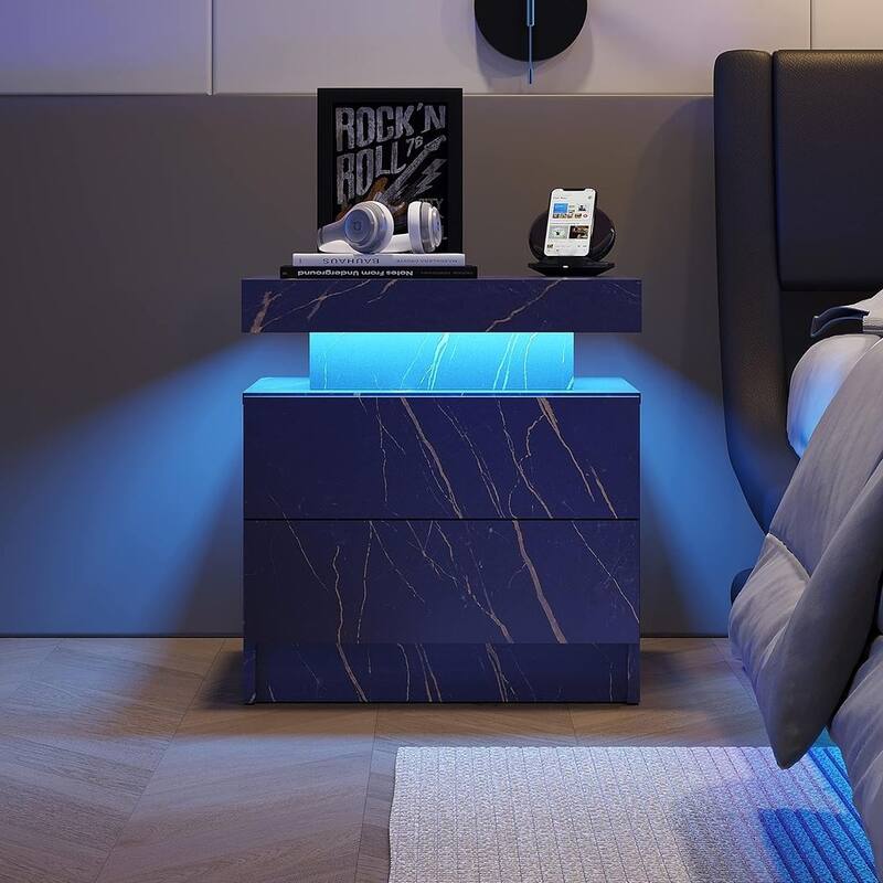 19.3" Modern 2 Drawers LED Nightstand with Adjustable Lights