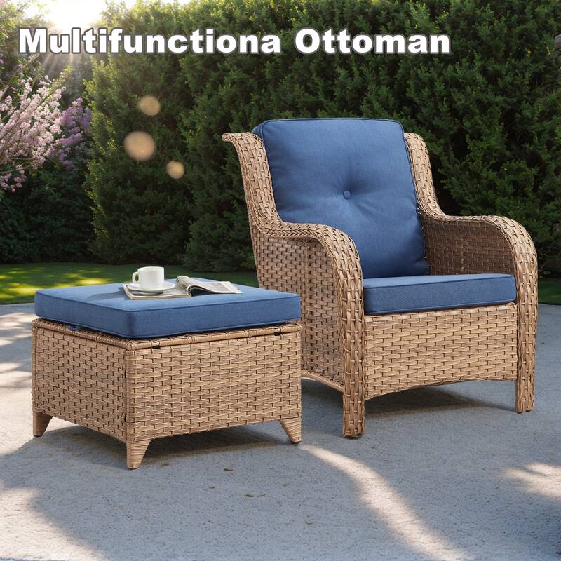 Gymojoy Patio PE Rattan Ottoman with Cushion