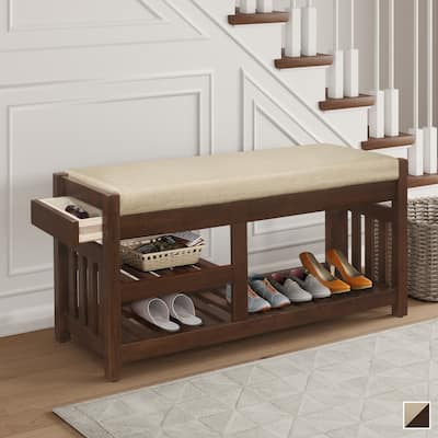 Amara Wood Storage Bench with Cushion